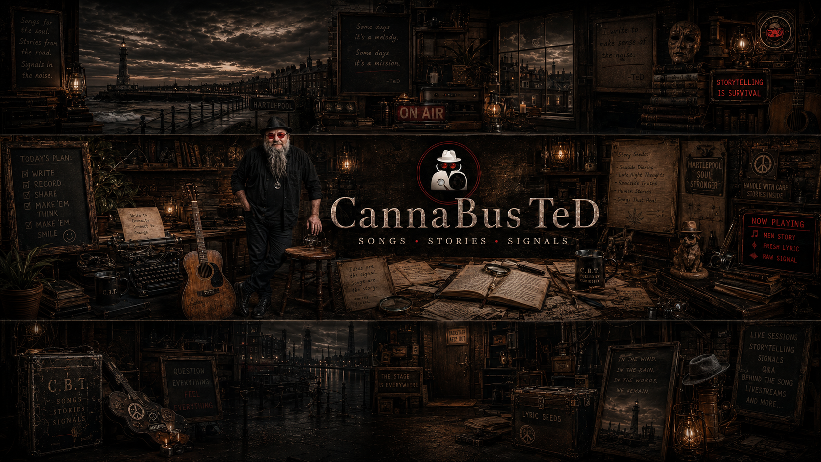 CannaBusTeD songs, stories and signals studio banner